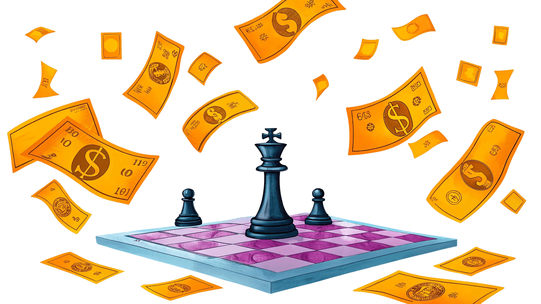 Chess pieces and golden tickets